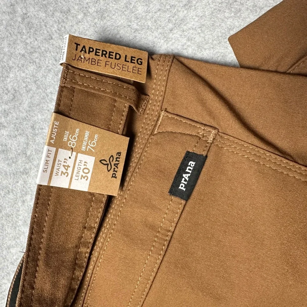 Prana Stretch Zion Slim Pant II Mens 34x30 Sepia Brown Tapered Leg 1969831 NWT